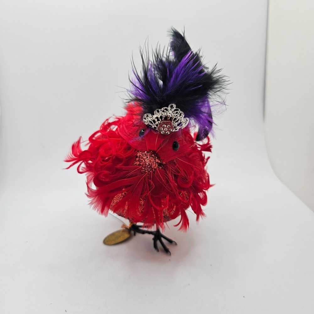 Katherine's Collection Red Feather Bird Ornament Glitter Crown Black Purple‎